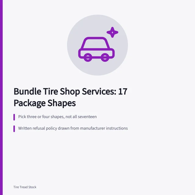 Card listing tire shop service package shapes and their prerequisites. How to bundle tire shop services in 2027