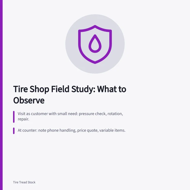 Checklist for observing tire shop counter, bay, and lot. Tire shops: what the experienced already know