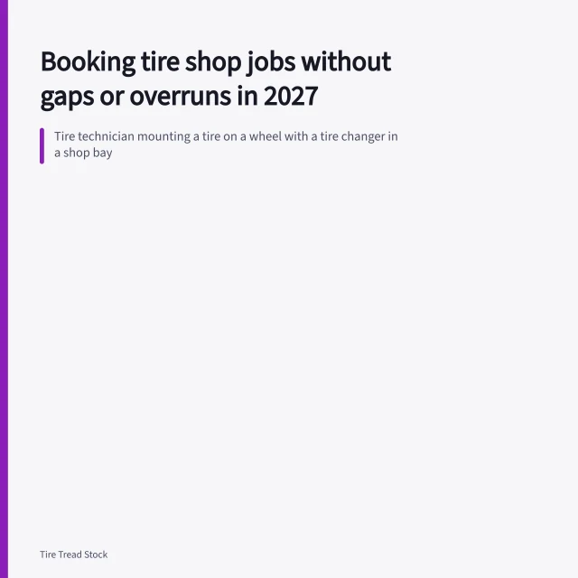 Tire technician mounting a tire on a wheel with a tire changer in a shop bay. Booking tire shop jobs without gaps or overruns in 2027