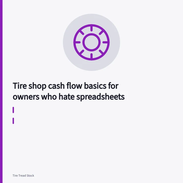 Steel tire rack stacked with new tires in a working tire shop. Tire shop cash flow basics for owners who hate spreadsheets