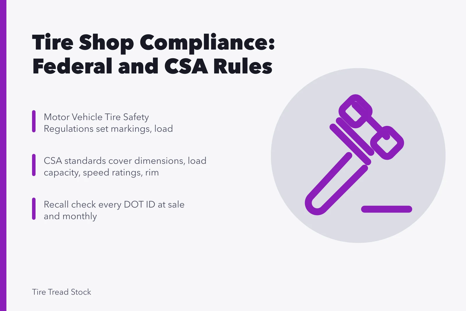 Tire compliance card with federal and CSA rules for shops. What do Transport Canada and CSA rules require of tire shops?