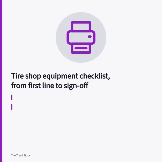 Tire changer clamped on a wheel in a shop bay. Tire shop equipment checklist, from first line to sign-off