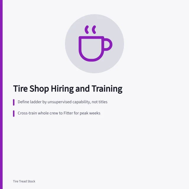 Tire shop training ladder and staffing for peak weeks. Making sense of tire shop hiring and training