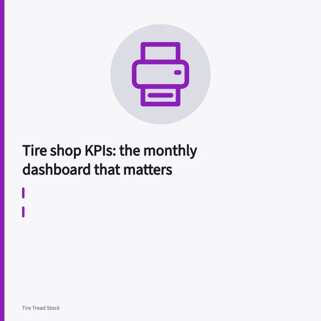 Tire balancer spinning a mounted wheel in a tire shop bay. Tire shop KPIs: the monthly dashboard that matters