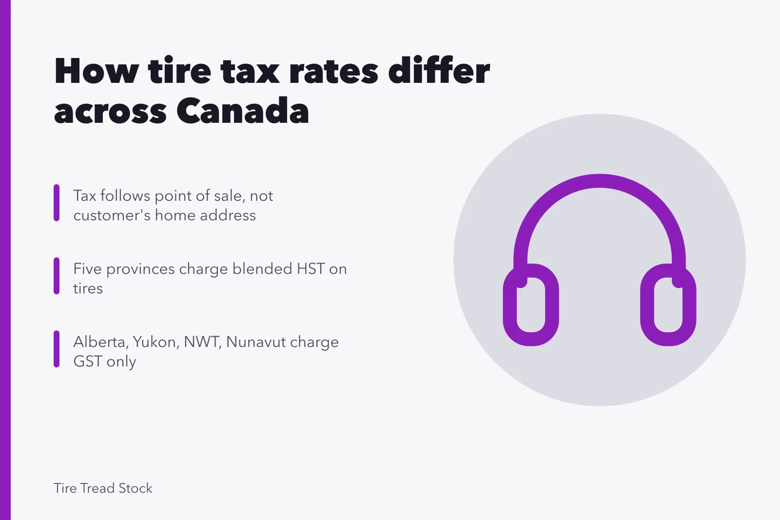 Tax rate card comparing GST and HST on Canadian tire sales. How GST and HST change tire pricing across Canadian provinces