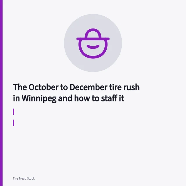 Tire changer and balancer in a cold Winnipeg tire shop bay. The October to December tire rush in Winnipeg and how to staff it