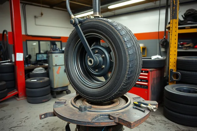 Tire mounting machine clamping a tire in a service bay. Tire shop startup: reading the market first
