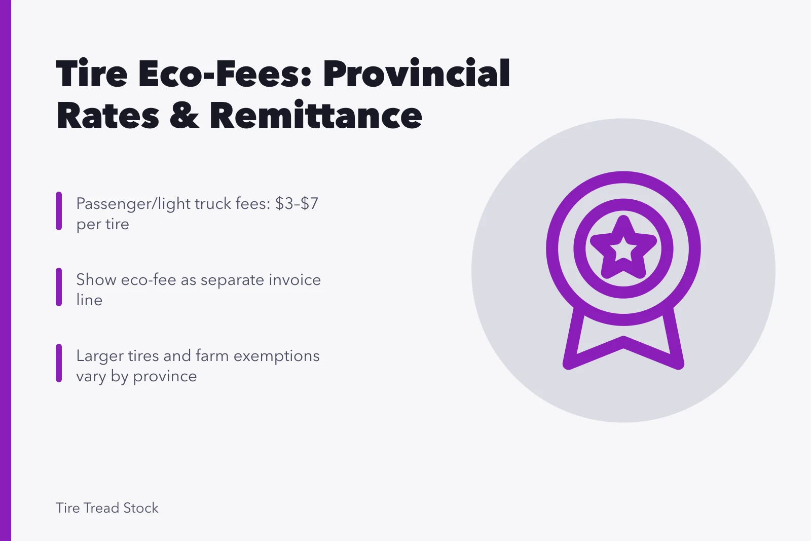 Tire eco-fee invoice line with provincial rates and remittance deadlines. Tire Tread Disposal Fees in Canada: Provincial Eco-Fees Explained
