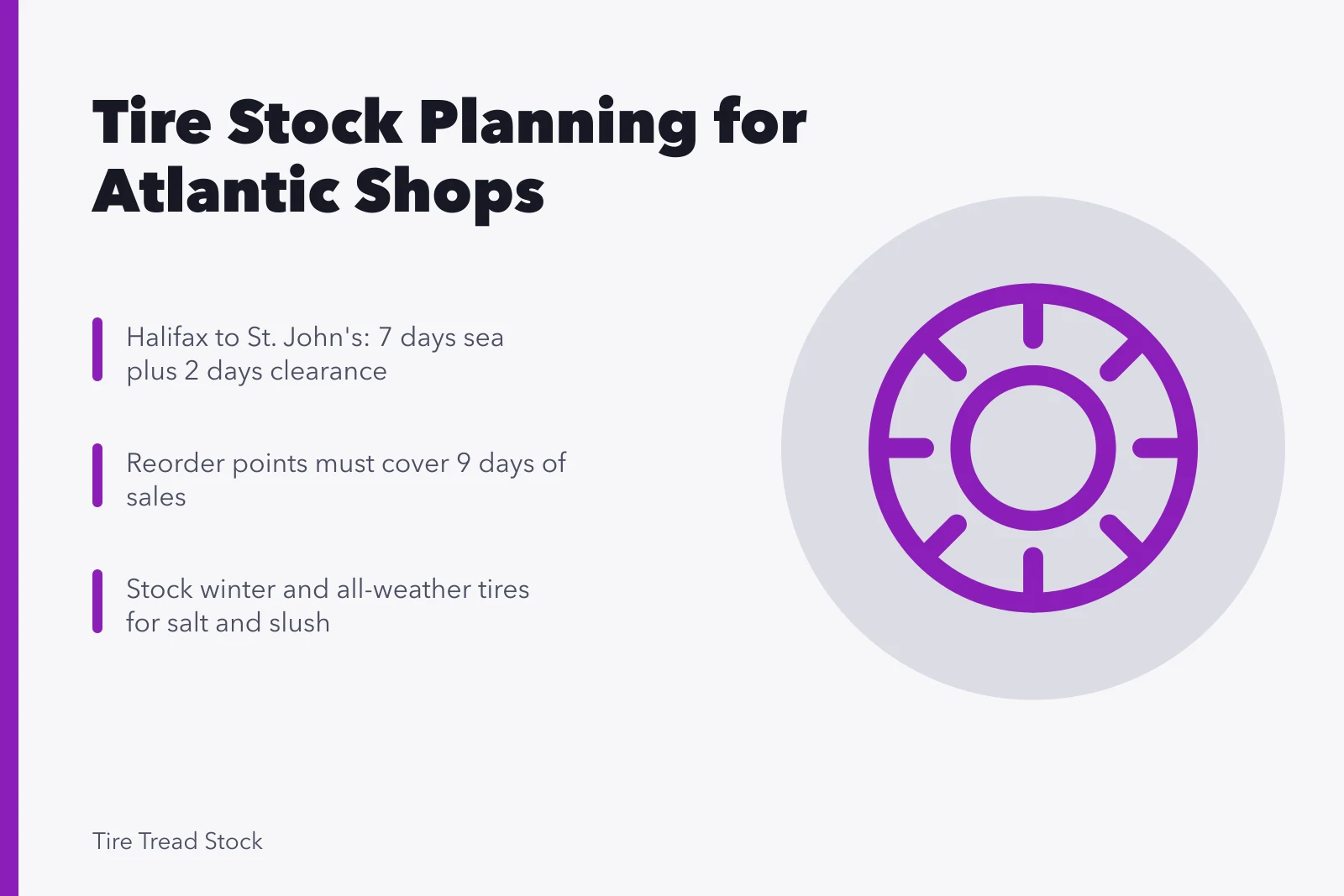 Tire stock planning card for St. John's shops. 3 rules for stock planning at tire shops in St. John's and Atlantic Canada